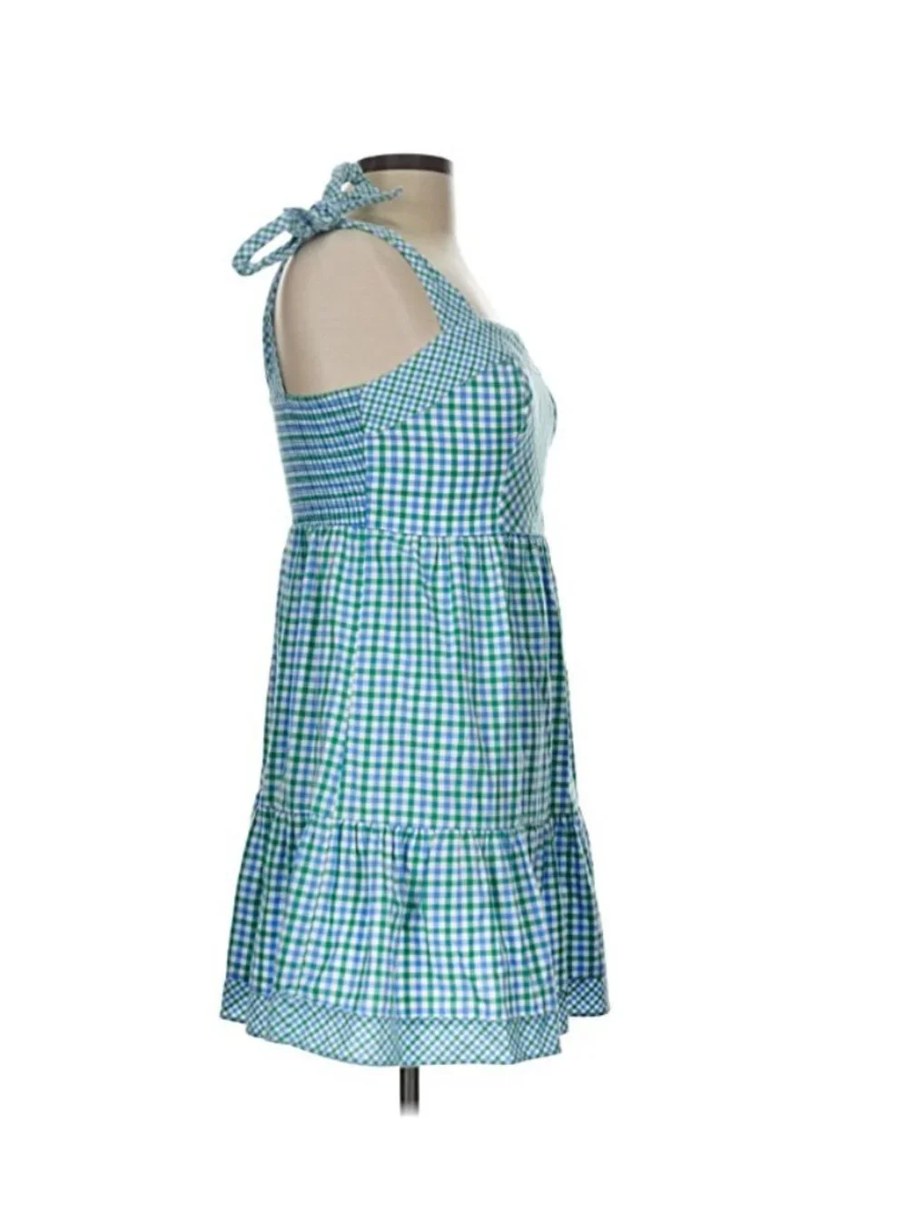 Shoshanna Sundress Sz 10 Blue Green Gingham Preppy Coastal Country Club Resort - Picture 4 of 8